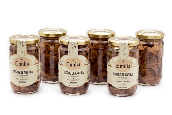 Lot of 6 jars 305 gr. Pieces of Anchovy in oil - Cantabrian Fish