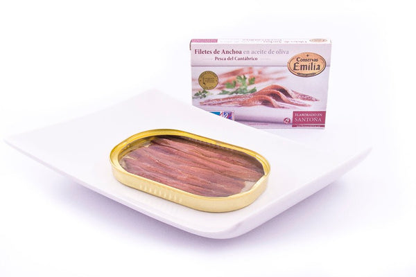 Filetes de Anchoa en Aceite de Oliva "Serie Oro" - Pescado del Cantábrico, lata 115gr. (10-12 filetes) - Conservas Emilia